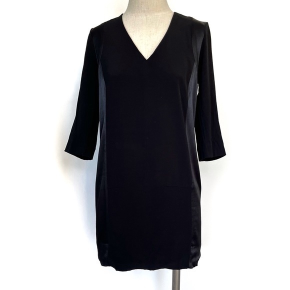 Sandro Black V Neck Shift Mini Dress Size 1 - Picture 1 of 8